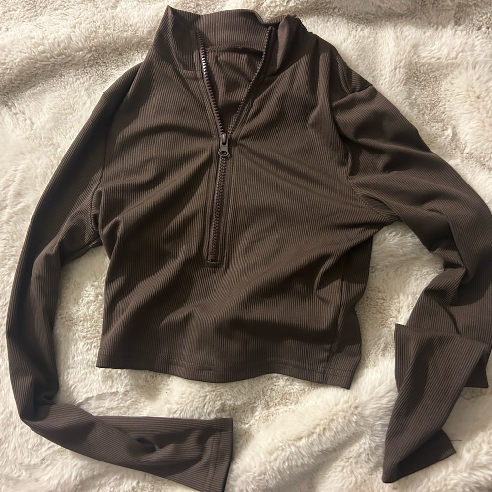 SHEIN chocolate brown crop top long sleeve